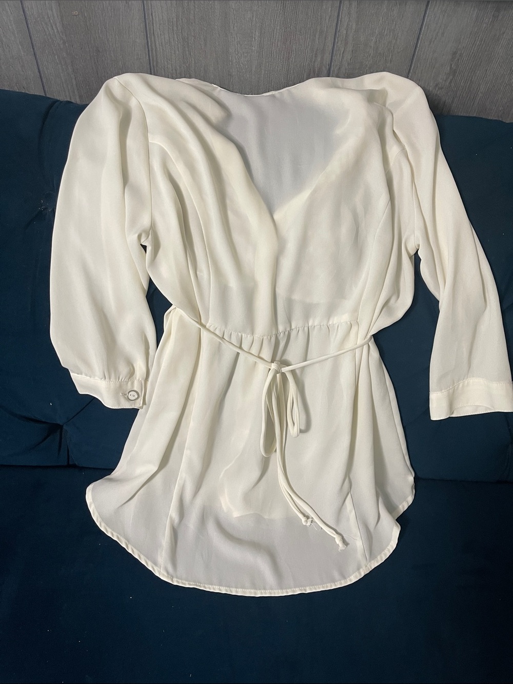 Women's Cream Ruffle-Front Button Blouse - Picture 5 of 5